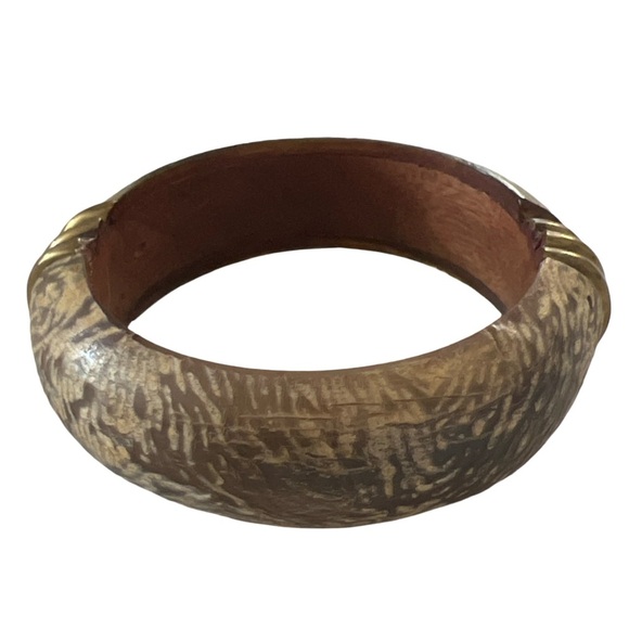 Wooden Brown & Gold Bangle Bracelet - Picture 4 of 7